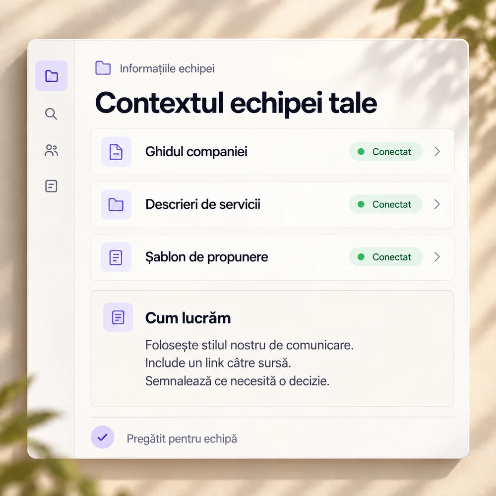 Documentele companiei conectate la instrucțiunile echipei