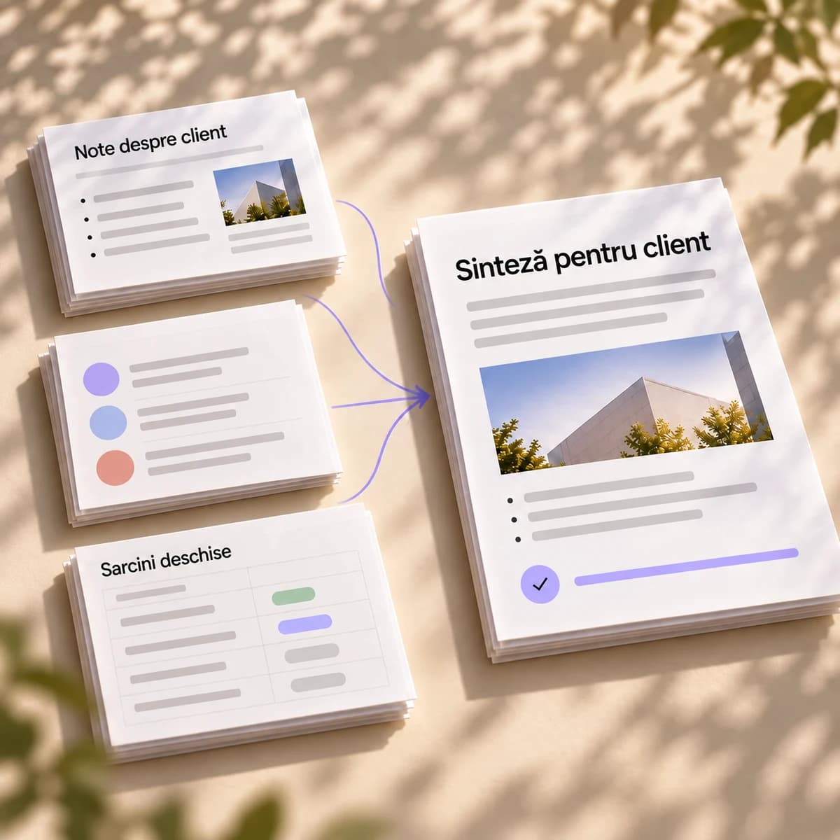 Note despre client, mesaje și sarcini deschise reunite într-o sinteză pentru client