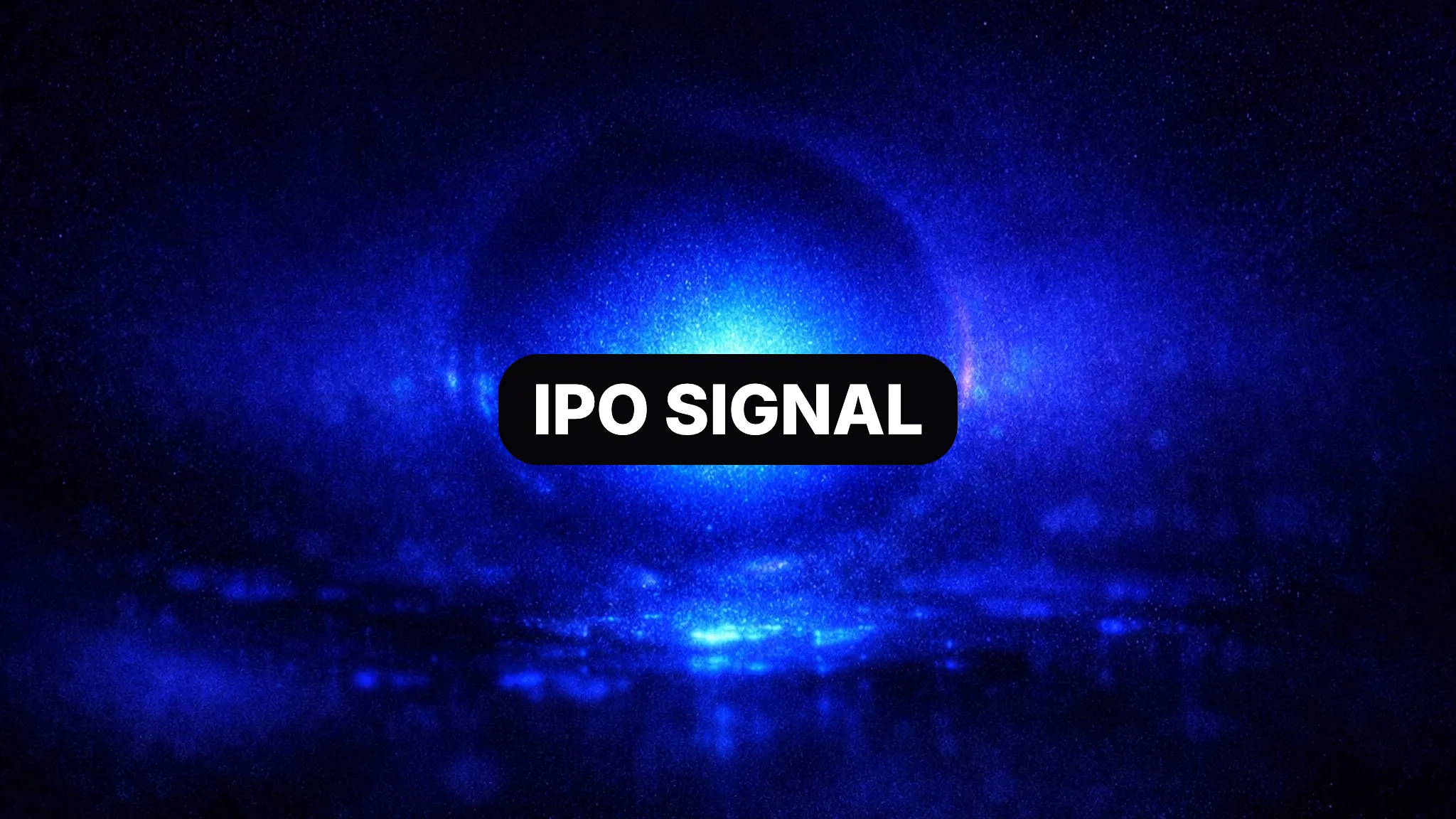 Camp abstract albastru electric cu eticheta IPO SIGNAL, sugerand durabilitatea platformei OpenAI si atentie din piata